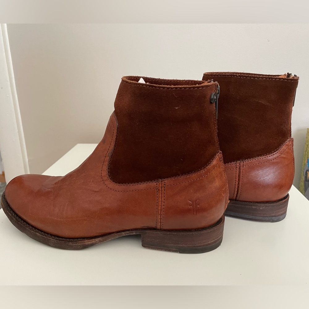 Frye Women’s Jamie Redwood Brown Leather and Suede Zip Ankle Boots Size 6.5 B